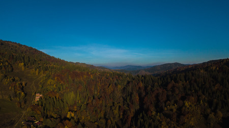 Carpathian Mountines with blue sky panoramic wiew, Ukraine.の写真素材