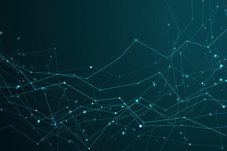Abstract polygonal shapes. Background with connecting dots and lines. Futuristic molecules on dark background. The technology concept illustrationのイラスト素材