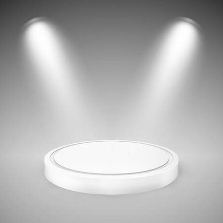 Round podium illuminated by spotlights. Graphic concept for your designの写真素材