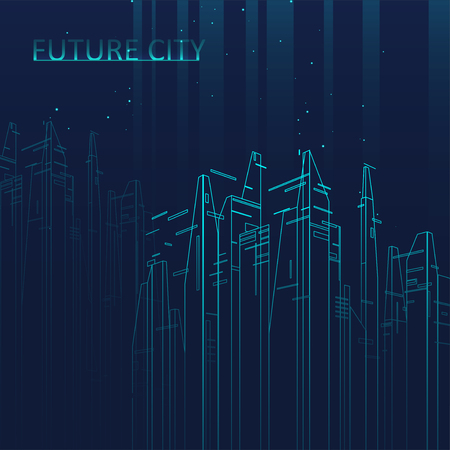 Future city skyline illustration. Graphic concept for your design, linear style.のイラスト素材