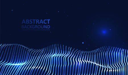 Illuminated abstract digital wave. Glowing particles background. Futuristic dots pattern, abstract digital dark illustrationのイラスト素材