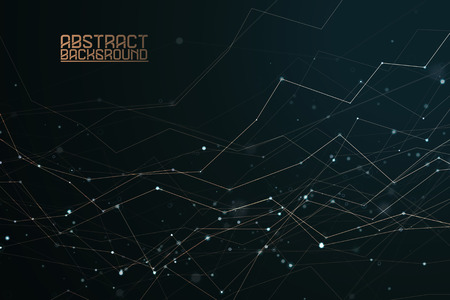 Abstract polygonal shapes. Background with connecting dots and lines. Futuristic molecules on dark background. The technology concept illustrationのイラスト素材