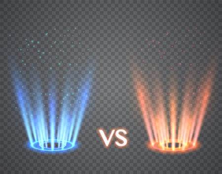 Versus round blue and red glow rays. Illustration isolated on transparent background. Graphic concept for your designのイラスト素材