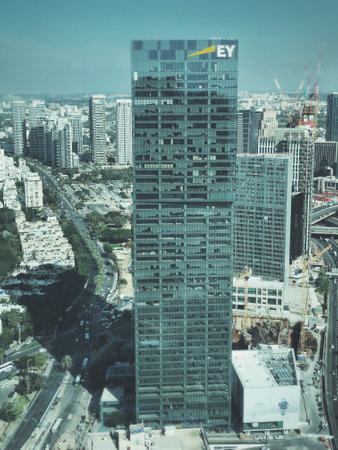 Skyline of Tel Aviv with its skyscrapers. Stunning Aerial Viewのeditorial素材