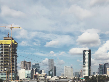Skyline of Tel Aviv with its skyscrapers. Stunning Aerial View