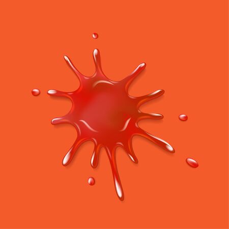 Realistic blood spatter. Illustration isolated on orange background. Graphic concept for your designのイラスト素材