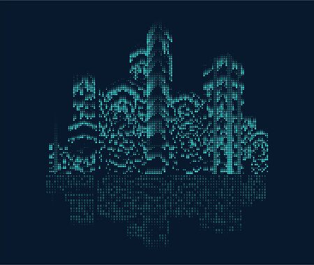Digital building and city illustration. Abstract technology binary city. Graphic concept for your design.のイラスト素材