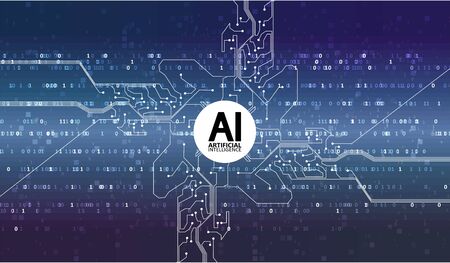 Artificial Intelligence illustration. Artificial intelligence and machine learning concept. Digital computer code. Data transfer concepts in internet.のイラスト素材