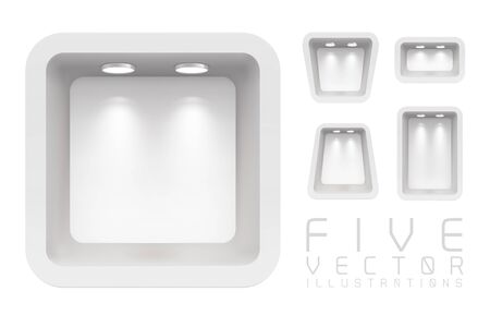 Boutiques in the top wall with light sources. Illustrations isolated. Graphic concept for your designのイラスト素材