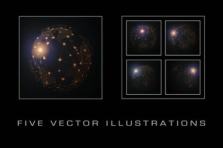 Technology image of globe. Point and curve constructed the sphere. Graphic concept for your designのイラスト素材