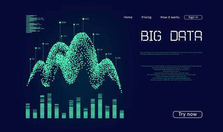 Abstract infographics visualization. Landing page for a website. Big data code representation. Futuristic network or business analytics. Graphic concept for your design.のイラスト素材
