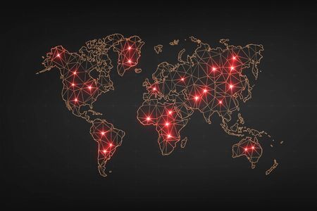 Abstract map of the spread virus in the world. Epidemic on the world map. Digital design with...