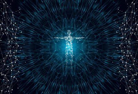 Abstract model of man. Background with connecting points and lines. Futuristic globalization interface. The technology concept illustrationのイラスト素材