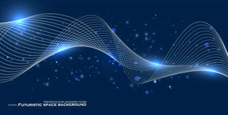 Neon glowing wave, magic energy. Abstract light motion background, futuristic wavy illustration. Graphic concept for your designのイラスト素材