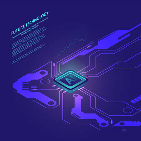 Artificial intelligence illustration. Abstract futuristic circuit board background. Hi-tech Illustration of digital technology. Graphic concept for your design.のイラスト素材
