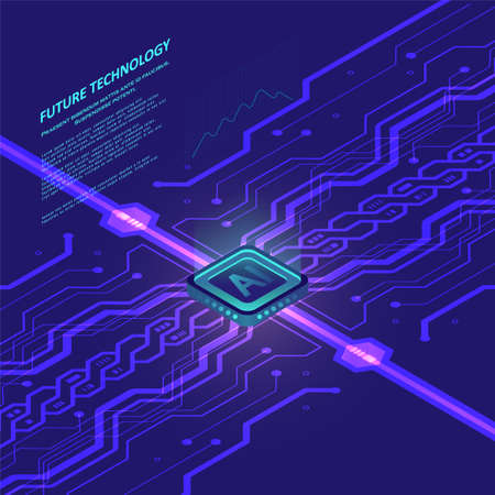 Artificial intelligence illustration. Abstract futuristic circuit board background. Hi-tech Illustration of digital technology. Graphic concept for your design.のイラスト素材