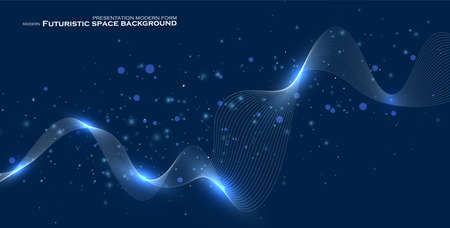 Neon glowing wave, magic energy. Abstract light motion background, futuristic wavy illustration. Graphic concept for your designのイラスト素材