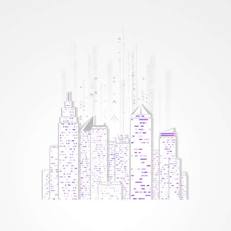 Future city skyline illustration. Futuristic network representation. Graphic concept for your designのイラスト素材