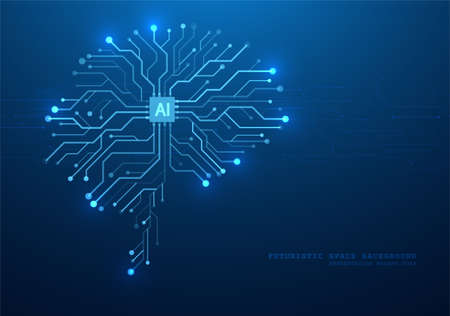 Technological brain and machine learning concept. Abstract circuit board. Digital innovation backgroundのイラスト素材
