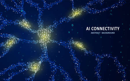 Human neuron anatomy concept. Abstract polygonal space. Background with connecting dots and lines. Artificial neural network technology. Glittering dust of lights. Graphic concept for your design.のイラスト素材