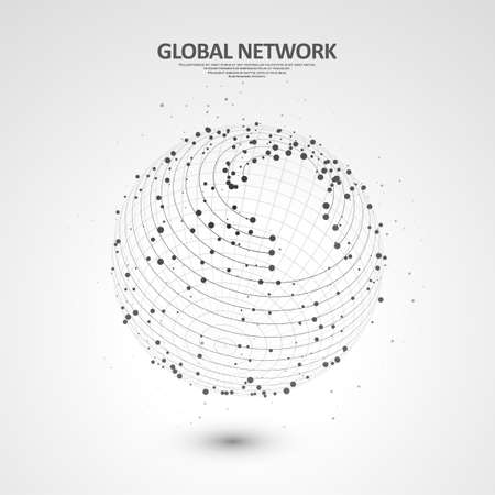 Abstract global technology background. Global network connection. Point and curve constructed the sphere wireframe. Digital innovation concept for your design.のイラスト素材