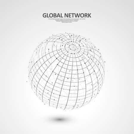 Abstract global technology background. Global network connection. Point and curve constructed the sphere wireframe. Digital innovation concept for your design.のイラスト素材