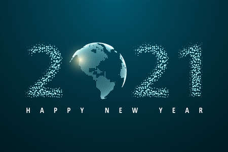 New Year celebration illustration. Glittering dust of lights. Dots constructed the sphere map of the world. Graphic concept for your designのイラスト素材