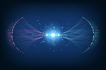 Particles dynamic line flow. Glittering dust of lights. Data connection speed line. Futuristic network representation. Graphic concept for your design.のイラスト素材