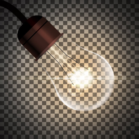 Realistic edison ligt bulb with shining light. Illustration isolated on transparent background. Graphic concept for your designのイラスト素材