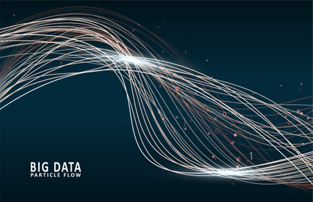 Abstract virtual digital stream. Flowing binary code and neon glowing wave. Storage cloud structure. Big data transfer concepts in internet. Graphic concept for your design.のイラスト素材