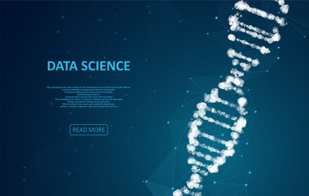 Futuristic DNA concept structure illustration. Genom map with glittering dust of lights. Science template for your design.のイラスト素材