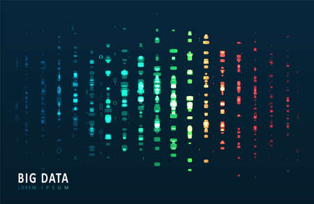 Stream of encoded data. Abstract digital code visualization. Artificial intelligence and machine learning. Big data code representation.のイラスト素材