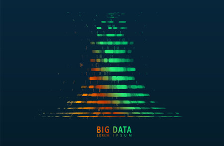 Stream of encoded data. Abstract digital code visualization. Artificial intelligence and machine learning. Big data code representation.のイラスト素材