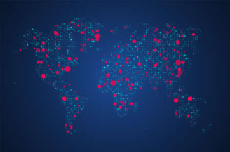 Abstract map of the spread virus in the world. Epidemic on the world map. Digital design outbreak. Graphic concept for your designのイラスト素材