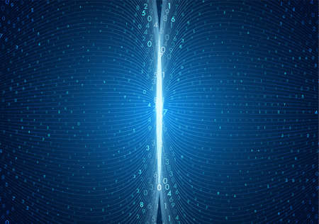 Abstract virtual digital stream. Flowing digital code and neon glowing wave. Storage cloud structure. Big data transfer concepts in internet. Graphic concept for your designのイラスト素材