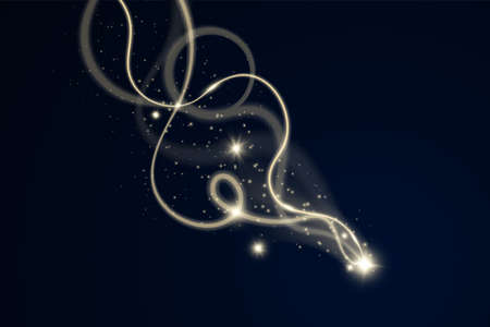 Golden glowing shiny spiral lines effect. Illuminated abstract digital wave. Glowing particles background. Graphic concept for your designのイラスト素材