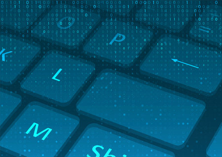 Software concept for computer keyboard. Backlit keyboard with piece of code. Graphic illustration for your designのイラスト素材