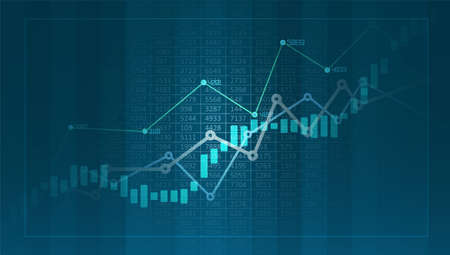Financial chart with uptrend line graphs and candlesticks. Abstract infographics visualization. Graphic concept for your designのイラスト素材