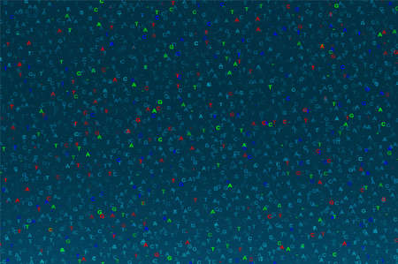 Big genomic data visualization. Digital AGCT code. Four bases of DNA pairing. Graphic concept for...