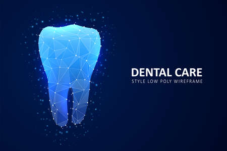 Dental care tooth. Digital technologies in dentistry. Polygonal futuristic style. Graphic concept for your designのイラスト素材