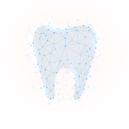 Dental care tooth. Digital technologies in dentistry. Polygonal futuristic style. Graphic concept for your designのイラスト素材