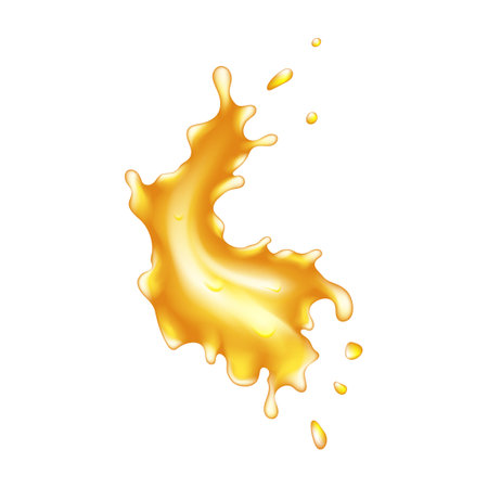 Honey splash or orange liquid spill. Dripping honey like design element. Curvy wave of amber wavy fluid. Graphic concept for your designのイラスト素材