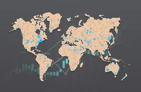 World map infographic. technology image of the globe. Abstract polygonal shapes. Background with...