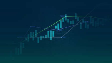 Financial chart with uptrend line graphs and candlesticks. Abstract infographic visualization....