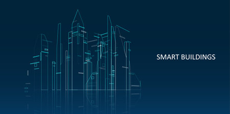 Future city skyline illustration. Graphic concept for your design, linear style.のイラスト素材
