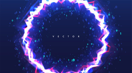 Abstract virtual digital stream. Flowing binary code and neon glowing wave. storage cloud structure. Big data transfer concepts in internet. Graphic concept for your design.のイラスト素材