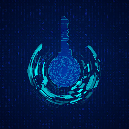 Cyber security by dint of fingerprint scanning. Abstract technology of private key. Graphic concept for your design.のイラスト素材