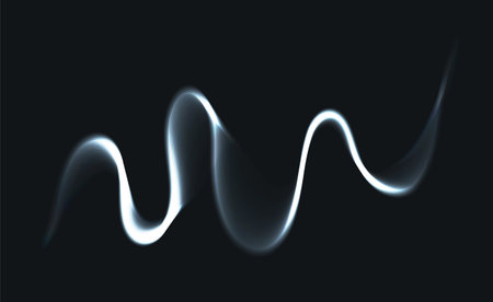 Abstract white dynamic waves. Modern abstract cover. Curve lines on black background. Graphic...