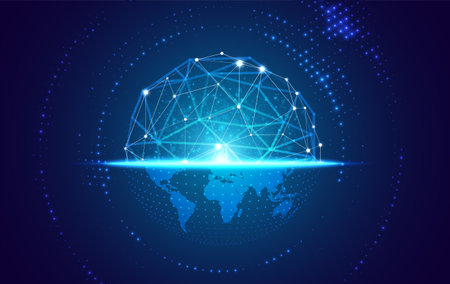 Abstract global technology background. Futuristic data network representation. Digital innovation concept for your design.のイラスト素材