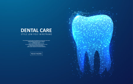 Dental care tooth. Digital technologies in dentistry. Polygonal futuristic style. Graphic concept for your designのイラスト素材